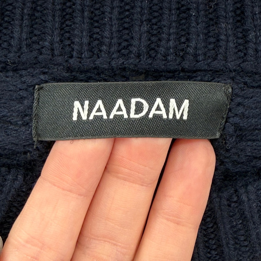 NAADAM Mens XL Wool Cashmere Waffle Knit Sweater Navy Crewneck - Picture 3 of 5